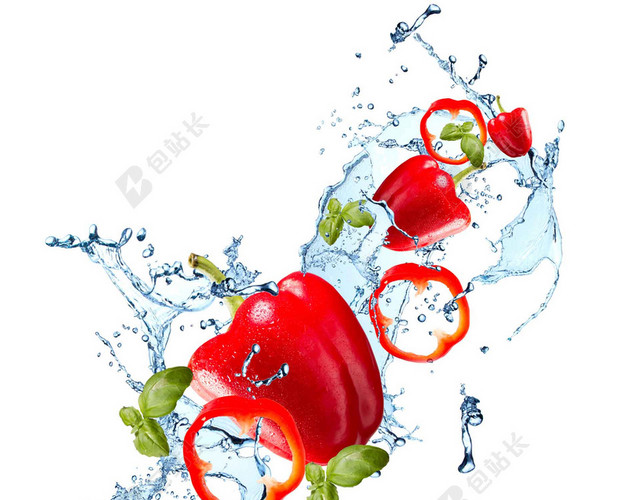 蔬菜绿叶红辣椒水海报背景