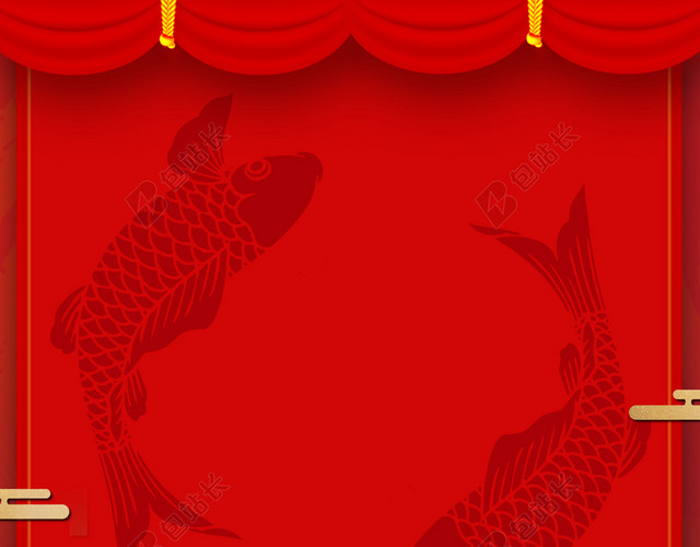 锦鲤成双年夜饭2019猪年新年过年红色喜庆海报背景