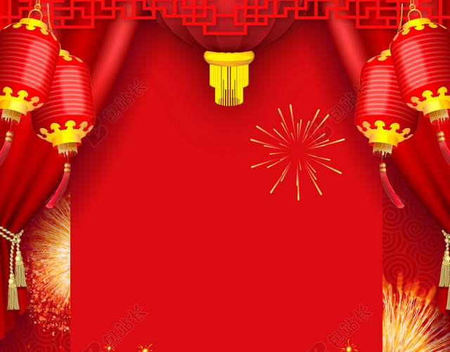 饺子大虾红酒年夜饭2019猪年新年过年红色喜庆海报背景
