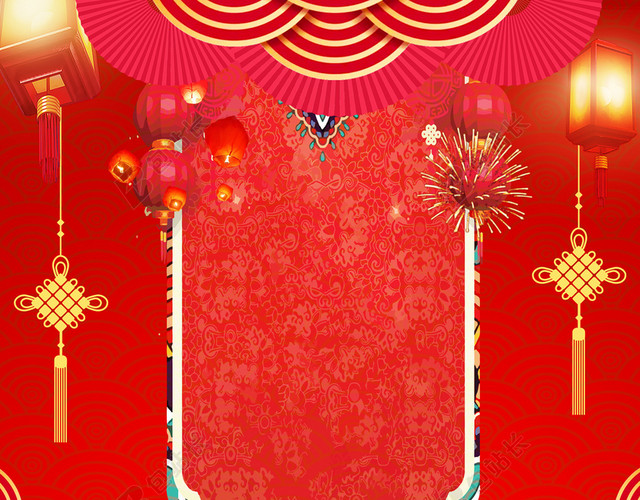 锦旗边框酒席年夜饭2019猪年新年过年红色海报背景