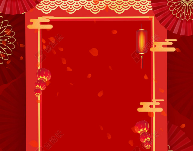 金丝中国伞红色边框年夜饭2019猪年新年过年红色海报背景