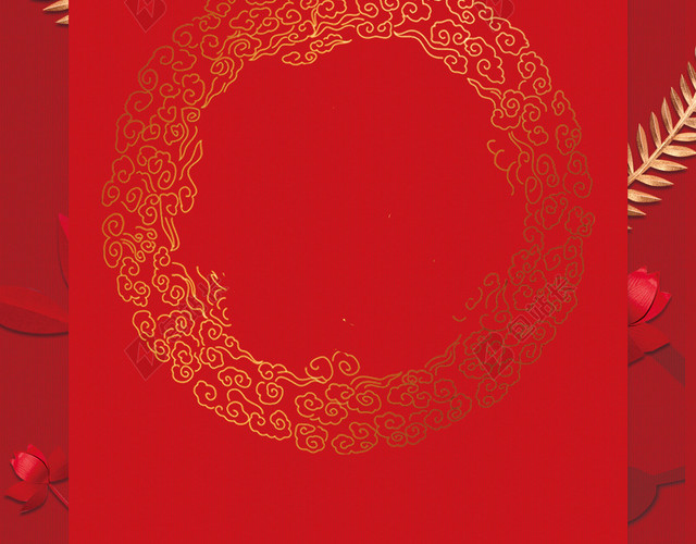 简约中国风纹路年夜饭2019猪年新年过年红色海报背景