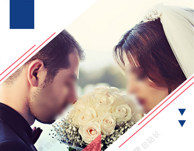 简欧风玫瑰花婚纱摄影婚礼结婚创意海报素材