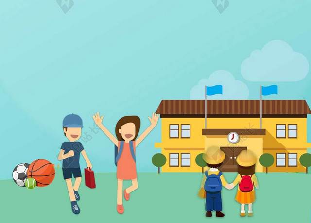 蓝色卡通开学欢迎新同学简约新学期海报背景学校