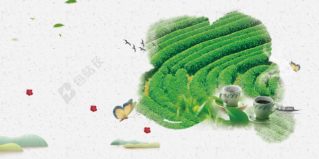 绿色水墨风春茶上新背景