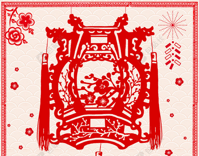 大红喜庆元宵剪纸灯笼背景