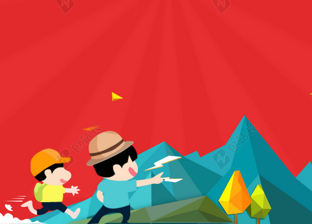 卡通可爱学生开学季新学期学习海报红色背景素材