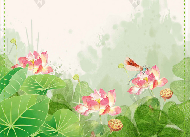 荷叶花古风插画二十四节气之春分传统节日2019海报背景