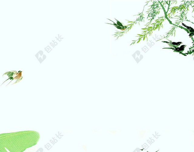 房子黄鹂鸟绿叶卡通二十四节气之春分传统节日