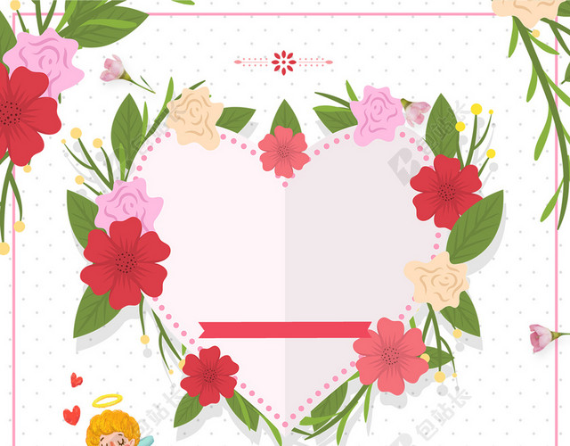 爱心花朵绿叶天使38妇女节女神节节日促销白色海报背景
