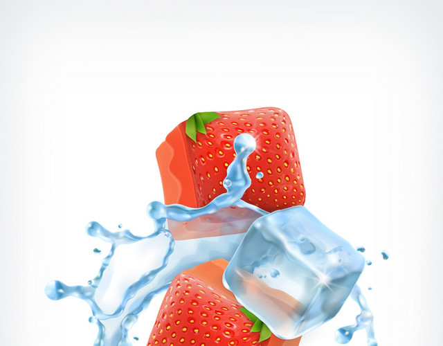 水果草莓冰块矢量素材
