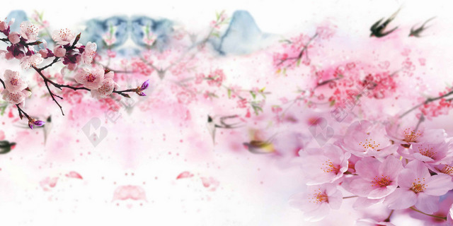 樱花燕子中国风粉色樱花节旅游宣传2019海报背景