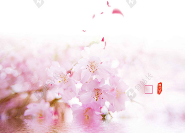 房屋角樱花粉色中国风樱花节旅游宣传2019海报背景