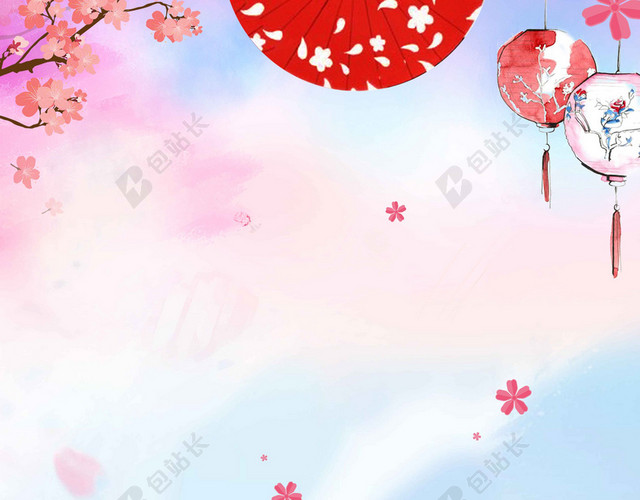 宝塔扇子中国风粉色樱花节旅游宣传2019海报背景