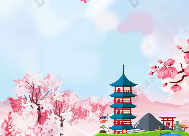 宝塔扇子中国风粉色樱花节旅游宣传2019海报背景
