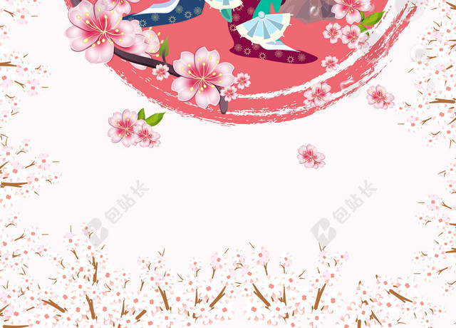 双人舞樱花粉色中国风樱花节旅游宣传2019海报背景