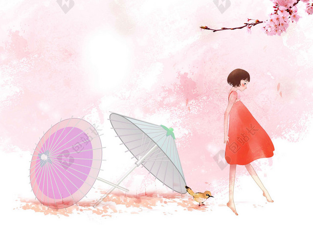 两个花伞女孩中国风樱花节旅游宣传2019海报背景