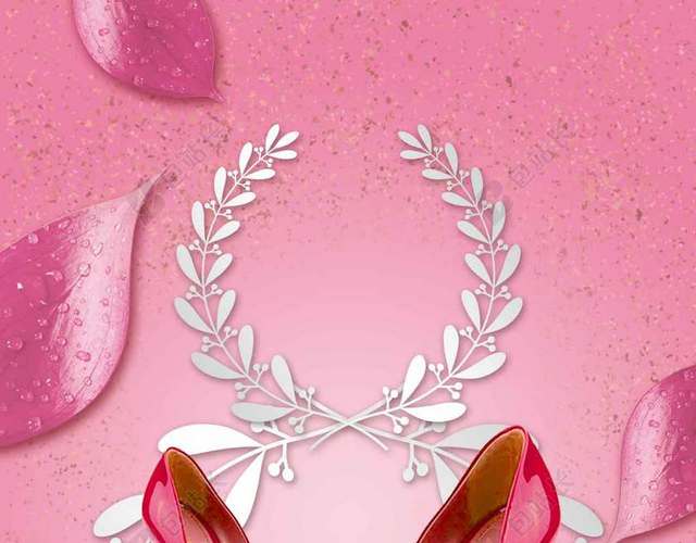 红色高跟鞋粉色渐变背景花瓣38妇女节节日促销女神节海报背景