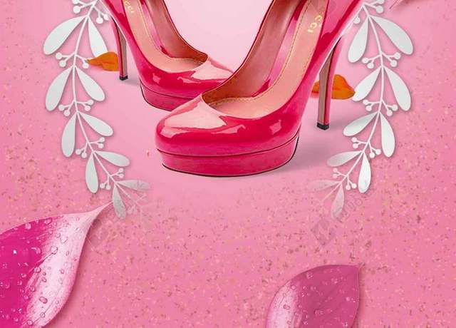 红色高跟鞋粉色渐变背景花瓣38妇女节节日促销女神节海报背景