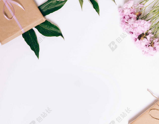 礼物盒花朵2月你好月份海报背景