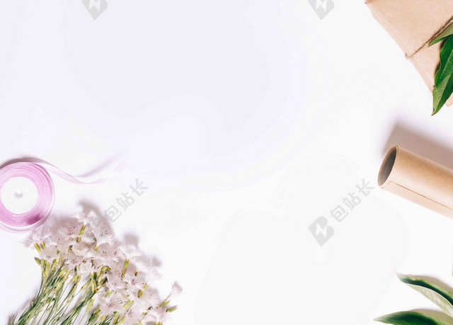 礼物盒花朵2月你好月份海报背景