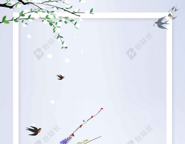 百花燕子花瓶2月你好月份海报背景