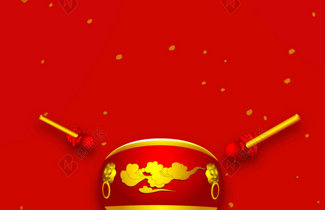 锣鼓中国红2月你好月份海报背景