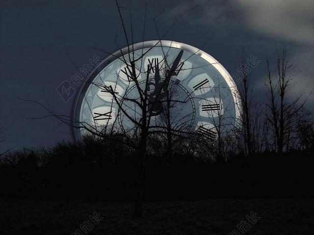 艺术绘画森林里的钟表背景图片