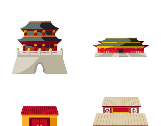 古代建筑透明元素图片PSD素材