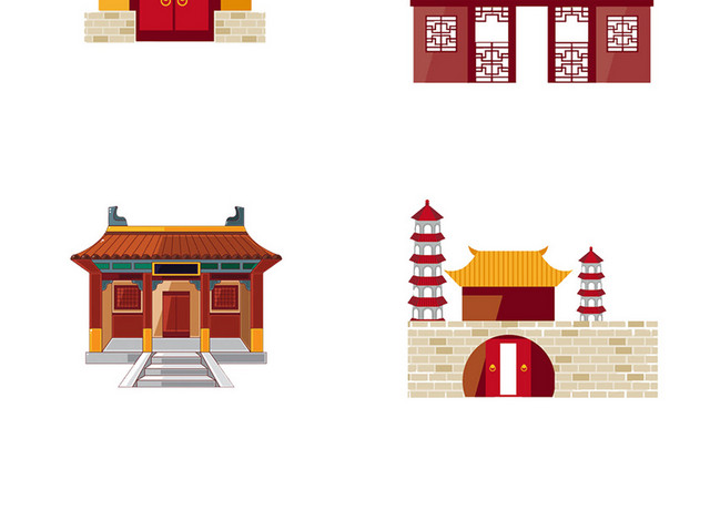 古代建筑透明元素图片PSD素材