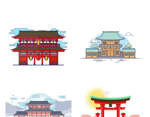 古代建筑透明元素PSD素材