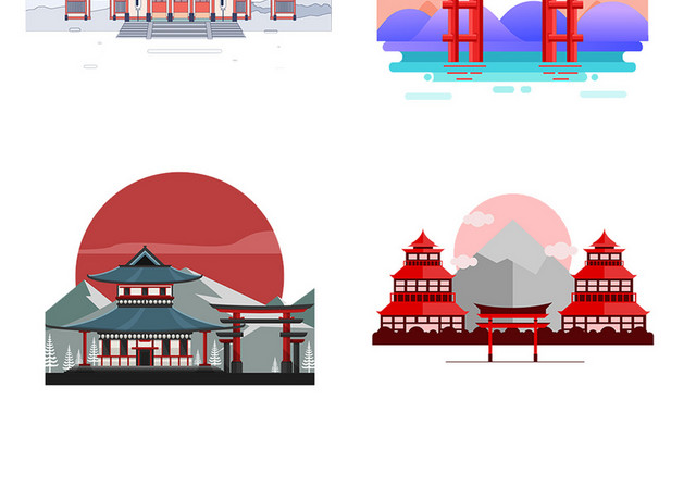 古代建筑透明元素PSD素材