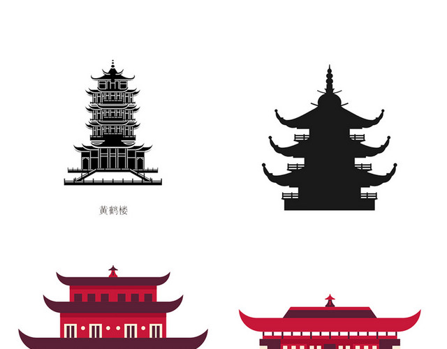 中国风建筑透明元素PSD素材