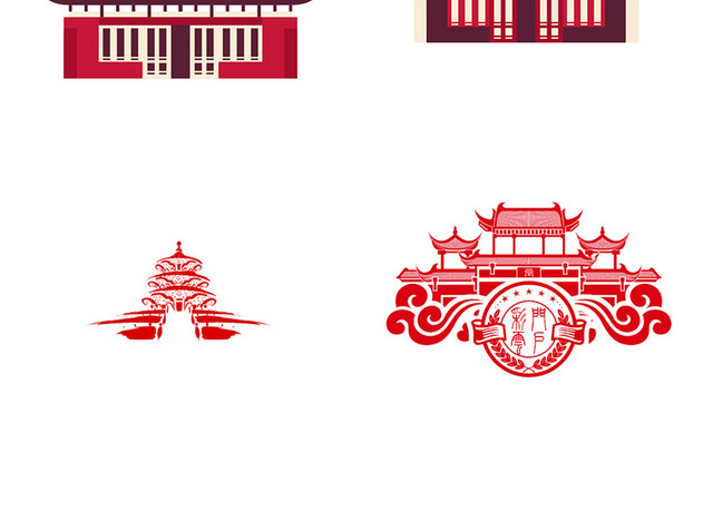 中国风建筑透明元素PSD素材