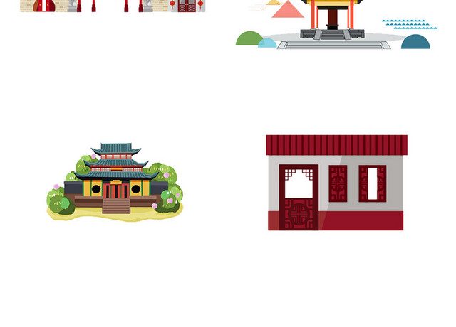 中国风建筑透明元素PSD素材