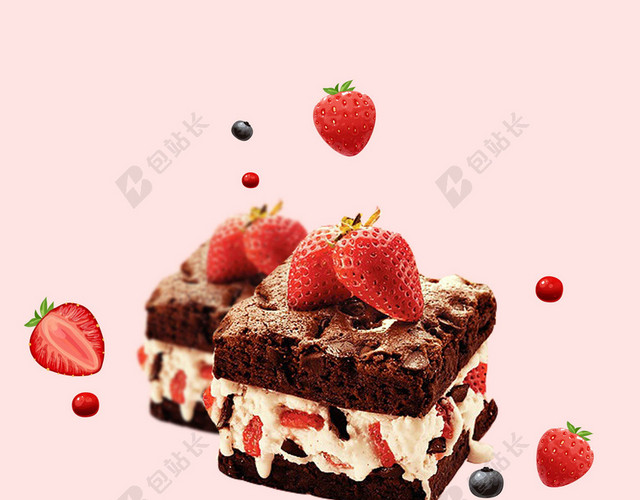 巧克力蛋糕草莓水果促销海报背景