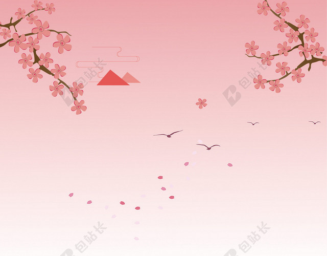 樱花树林飞鸟山樱花节旅游宣传粉色海报背景
