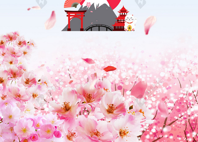 醉赏樱花日系元素樱花节旅游宣传蓝色海报背景