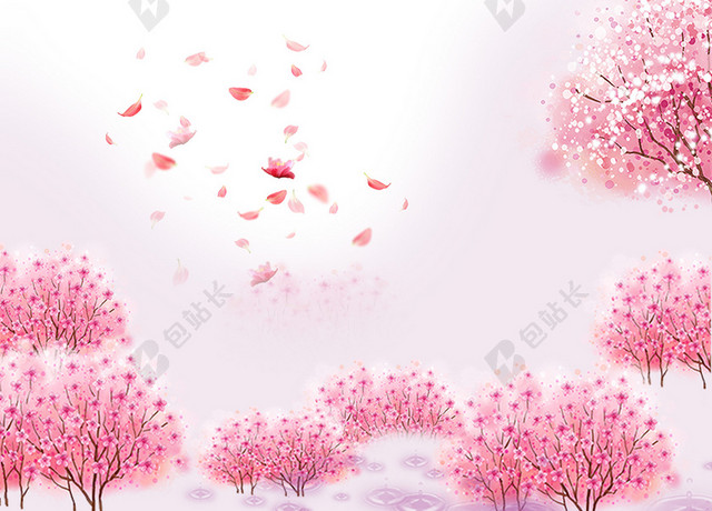 彩色蝴蝶花瓣樱花节旅游宣传粉色海报背景