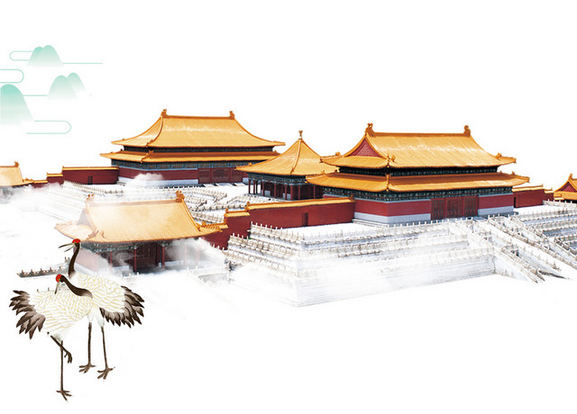 中国风古城宫廷建筑边框素材
