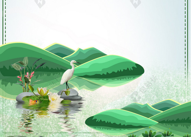 绿色山水二十四节气惊蛰传统节日H5海报背景