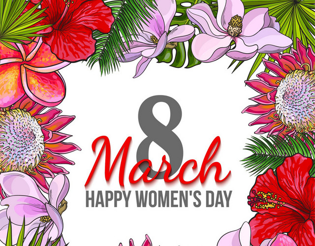 鲜花边框花朵花束 3月8日妇女节贺卡素材