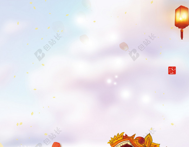 娃娃舞龙手绘龙抬头二月二传统节日白色海报背景