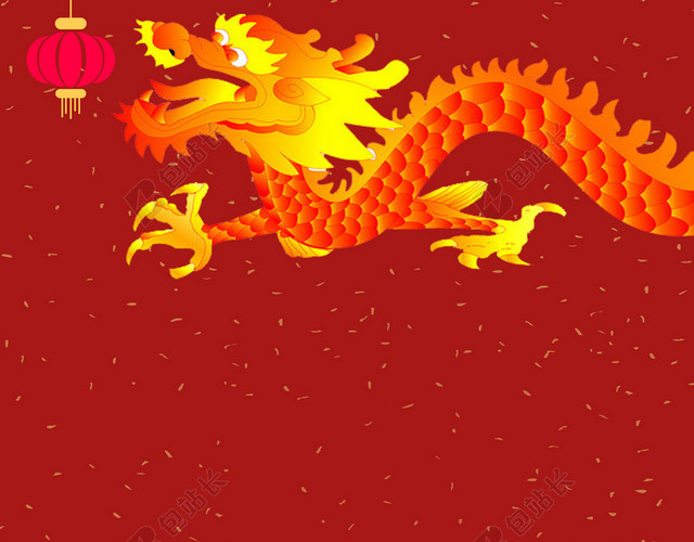 简约火龙喜庆龙抬头二月二传统节日红色海报背景