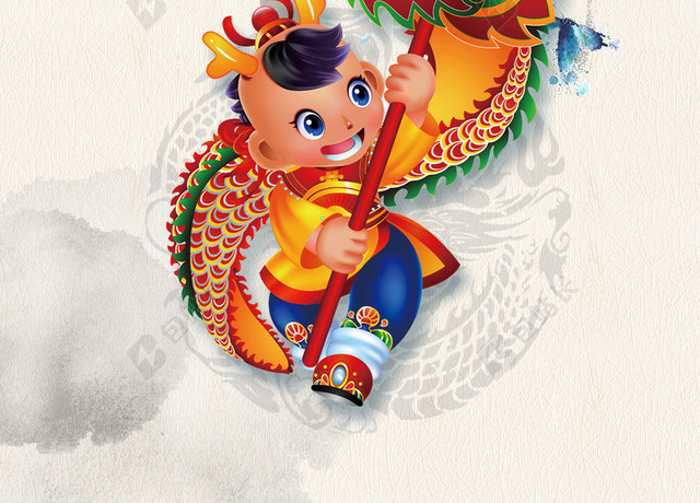 龙娃娃舞龙水墨园林龙抬头二月二传统节日白色海报背景