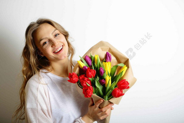 外国美女花朵女神节38妇女节海报背景素材