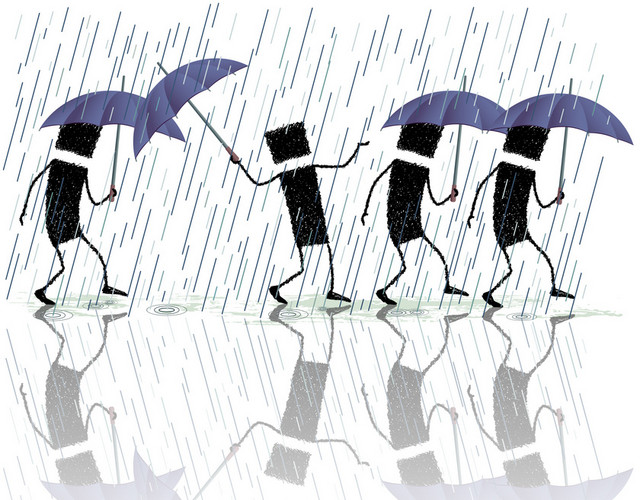 手绘人物手持雨伞矢量素材
