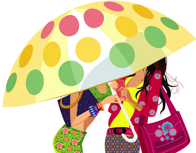 少女手持雨伞矢量素材