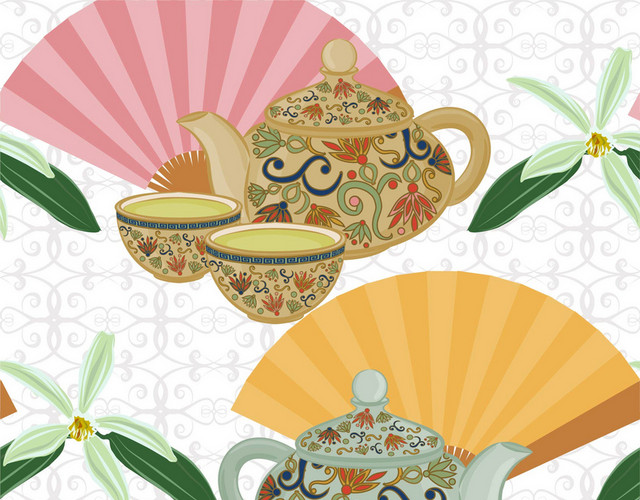茶具茶杯茶壶茶文化设计扇子PNG素材