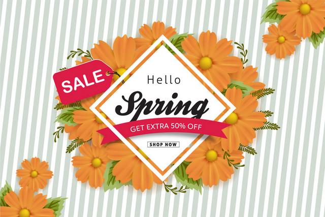 春天春季清新条纹折扣促销SALE